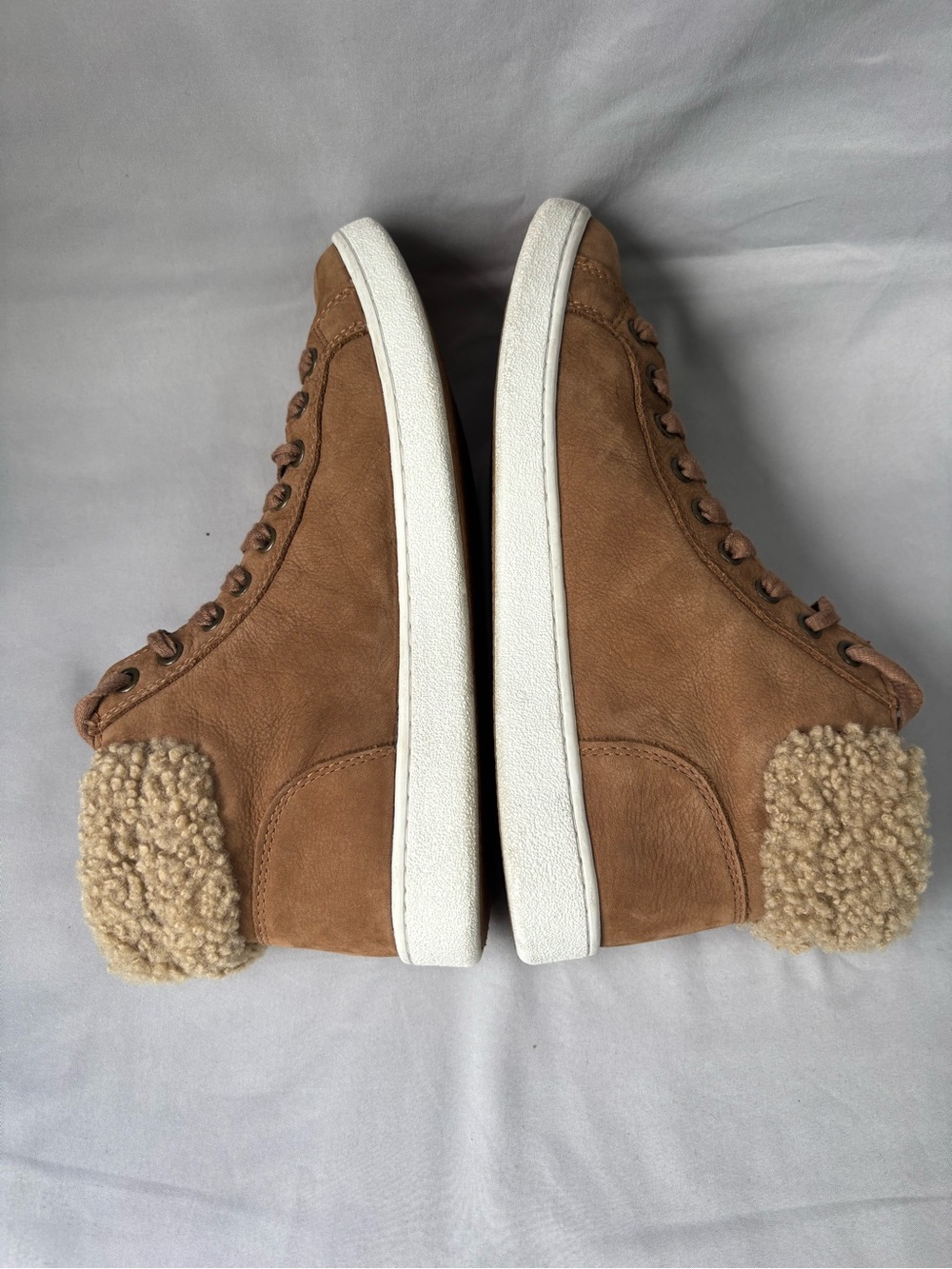 UGG Chestnut Brown Shearling-Trim High-Top Sneakers Size 9.5 - Picture 5 of 10